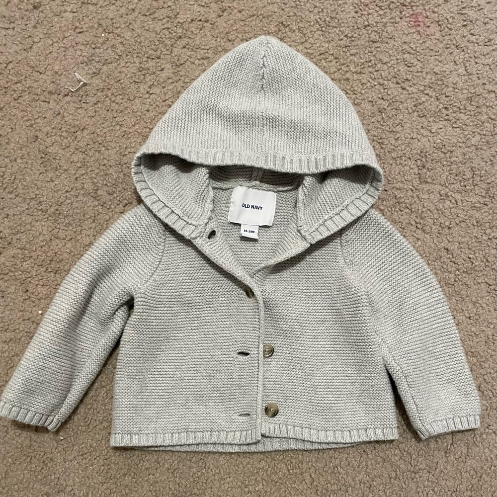 Old Navy Gray Knit Cardigan with Hood - Picture 3 of 3